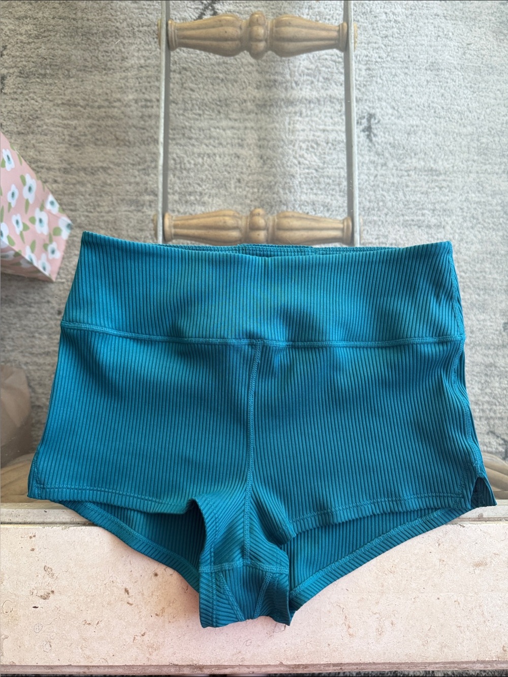 FP Movement by Free People Teal Ribbed High-Waist Women's Shorts